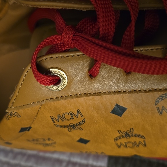 MCM Men's Color Block Terrain Lo Sneakers in Visetos Sz 44 Cognac and Red - Picture 5 of 14